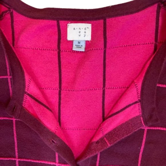 A New Day Cotton Cardigan Sweater in Wine and Pink, Sparkle Trim, sz Sm/Medium - Picture 3 of 8